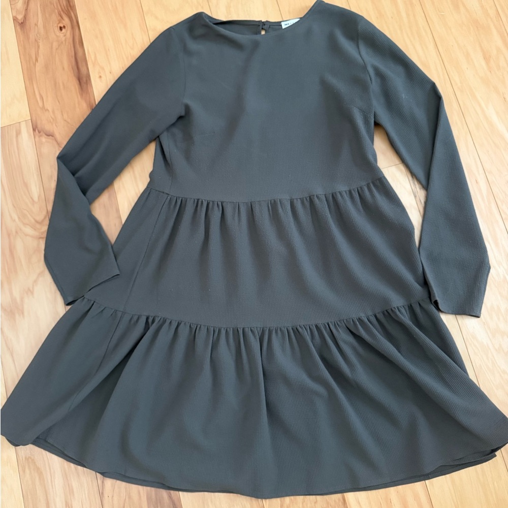 ASOS Olive Green Tiered Long-Sleeve Casual Dress